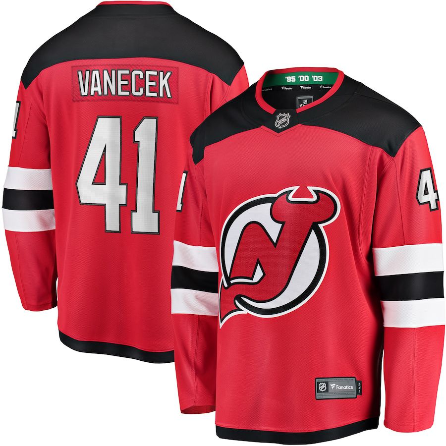 Men New Jersey Devils 41 Vitek Vanecek Fanatics Branded Red Home Breakaway Player NHL Jersey